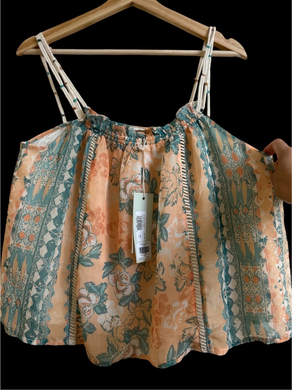 Miss Me Peach and Teal Floral Spaghetti Strap Camisole